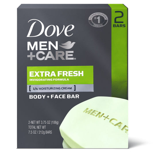 Dove Men+Care Body + Face Bar Invigorating Formula, Extra Fresh, 3.75 oz (2 Bars)