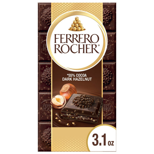 Ferrero Rocher Premium Chocolate Bar, Dark Chocolate Hazelnut, 3.1 oz