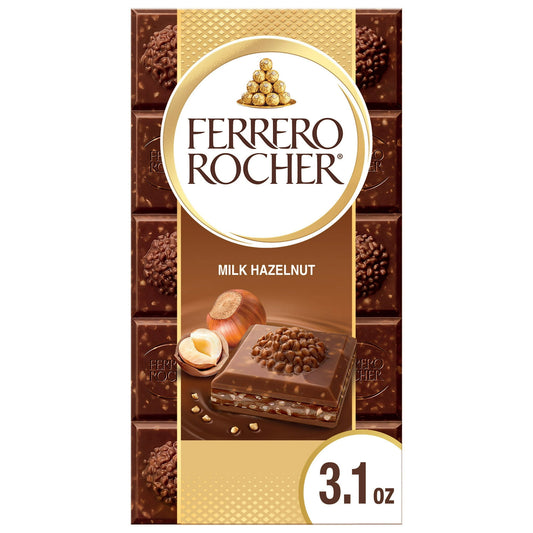 Ferrero Rocher Premium Chocolate Bar, Milk Chocolate Hazelnut, 3.1 oz