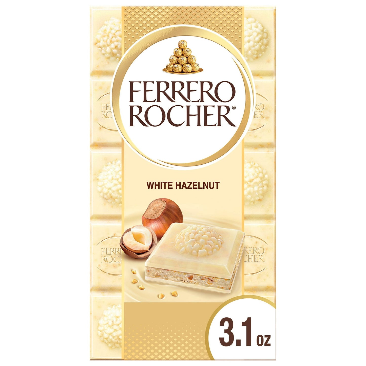 Ferrero Rocher Premium Chocolate Bar, White Chocolate Hazelnut, 3.1 oz