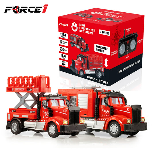 Force1 2pk Mini Firefighter RC Truck Spray + Lift Fire Truck Toddler Toys