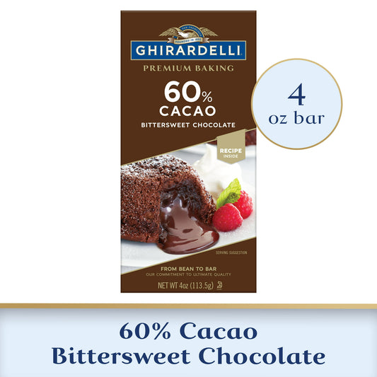 GHIRARDELLI Premium 60% Cacao Bittersweet Chocolate Baking Bar, 4 oz Bar