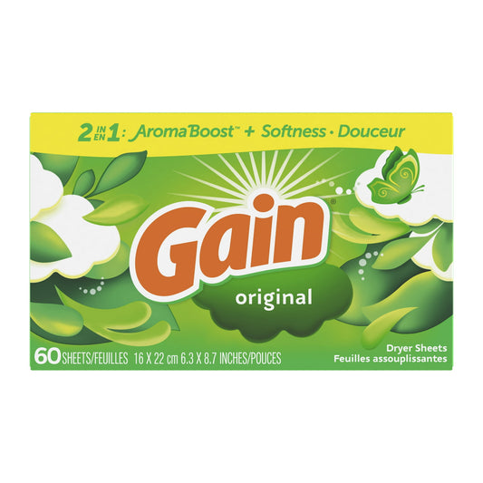 Gain Dryer Sheets with Original Fresh Scent, 60 Count