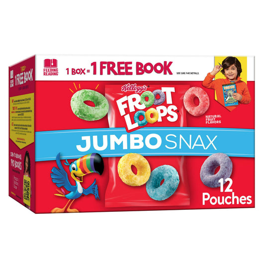 Kellogg's Jumbo Snax Froot Loops Original Cereal Snacks, 5.4 oz, 12 Count