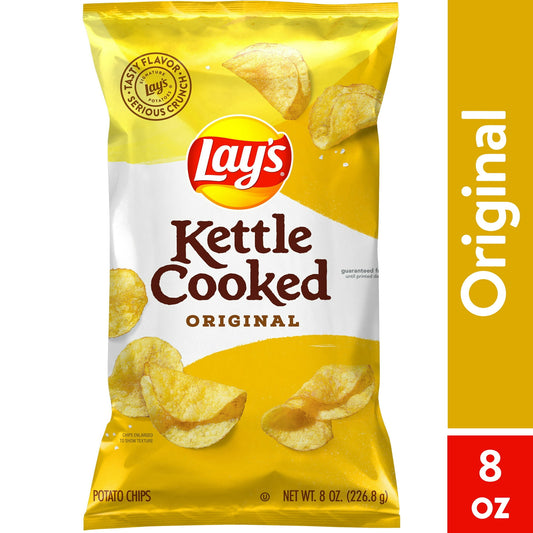 Lay's Kettle Cooked Original Potato Snack Chips, 8 oz Bag