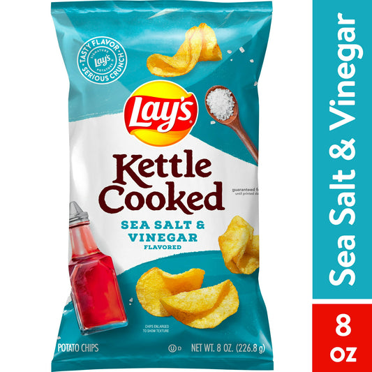Lay's Kettle Cooked Sea Salt and Vinegar Potato Snack Chips, 8 oz Bag