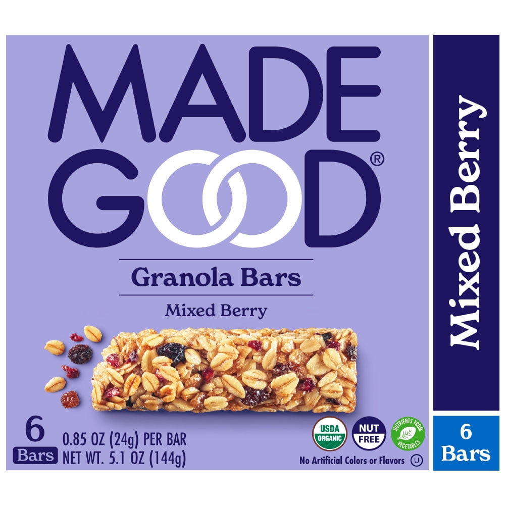 MadeGood Mixed Berry Granola Bars, 6 Healthy Snack Bars, 0.85 oz Each