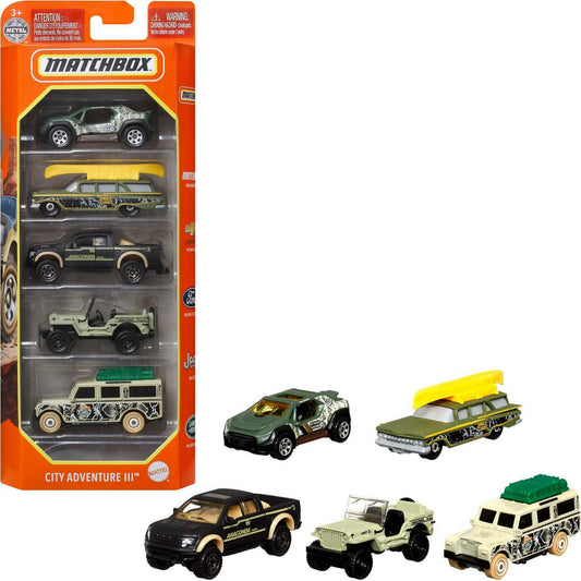 Matchbox Set of 5 Toy Cars, Trucks or Aircraft in 1:64 Scale (Styles & Colors May Vary)