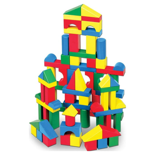 Melissa and Doug Wooden Building Blocks Set - 100 Blocks in 4 Colors and 9 Shapes - FSC-Certified Materials