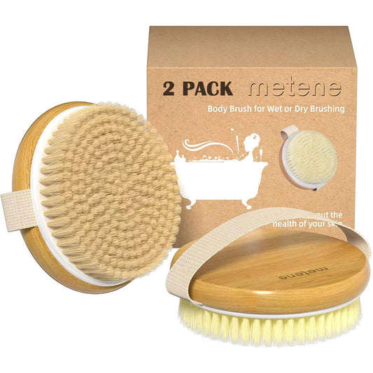 Metene 2 Pack Dry Body Brush, Shower Brush Wet and Dry Brushing, Dry Brush for Cellulite