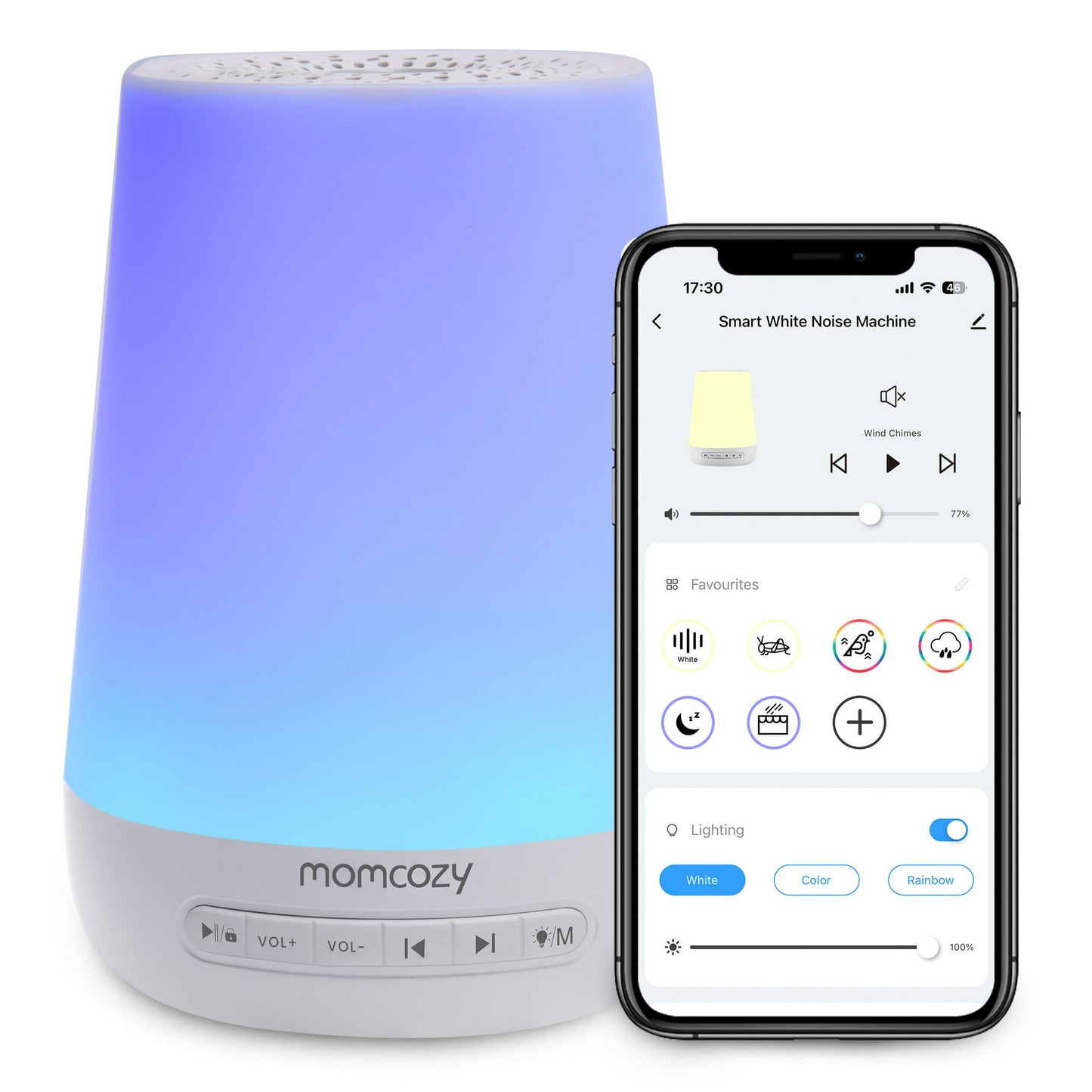 Momcozy Baby Sound Machine, Baby Soother With Rest Night Light, White Noise Machine