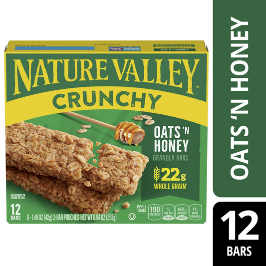 Nature Valley Crunchy Granola Bars, Oats 'N Honey, 8.94 oz, 6 ct, 12 bars