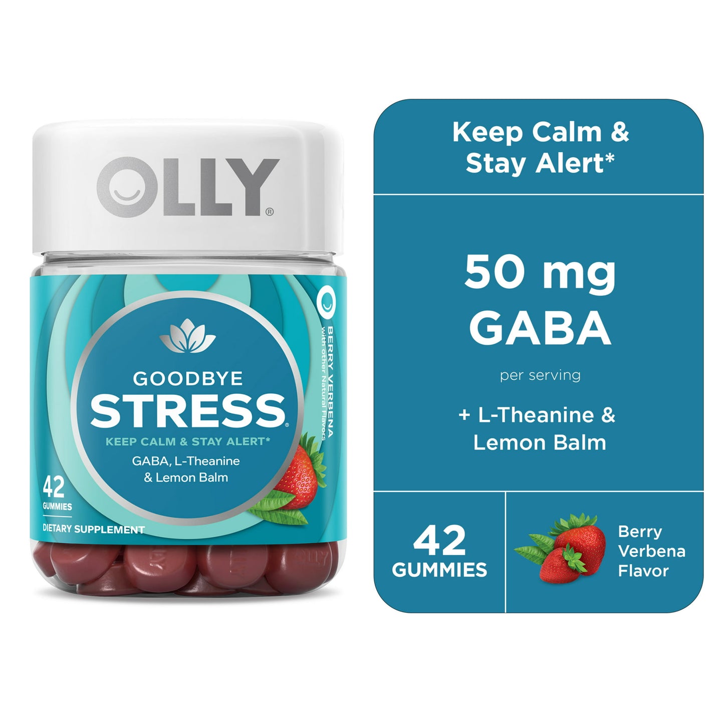 OLLY Goodbye Stress Gummy, GABA, L-Theanine, Lemon Balm, Berry, 42 Ct