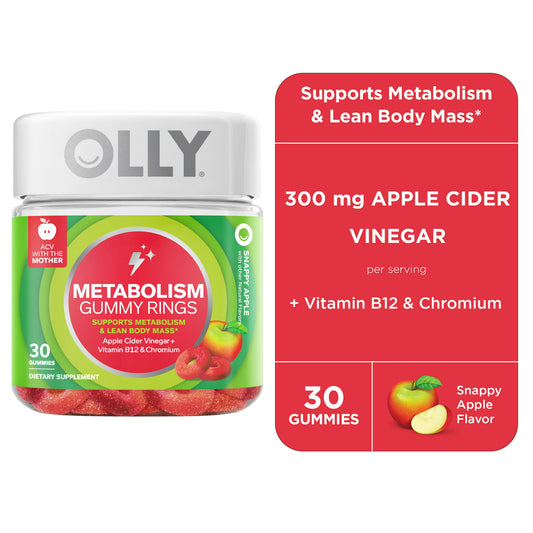 OLLY Metabolism Gummy Rings, Apple Cider Vinegar, B12, Chromium, Apple Flavor, 30 Ct