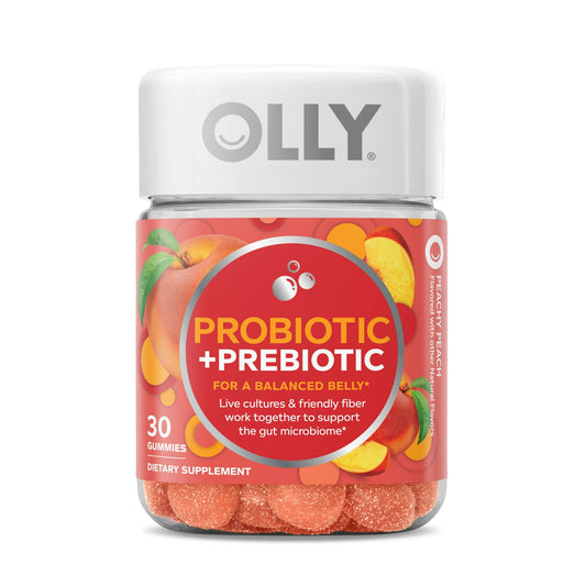 OLLY Probiotic + Prebiotic Gummy, Digestive + Gut Health Supplement, Peach, 30 Ct