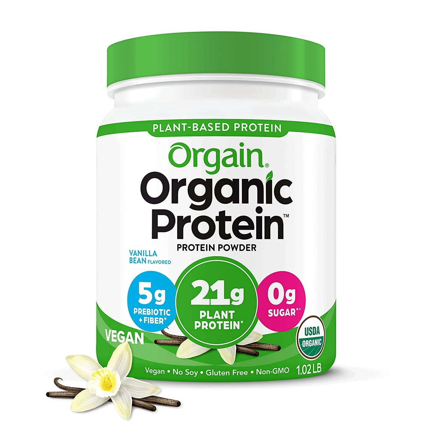 Orgain Organic Vegan 21g Protein Powder, Plant Based, Vanilla Bean