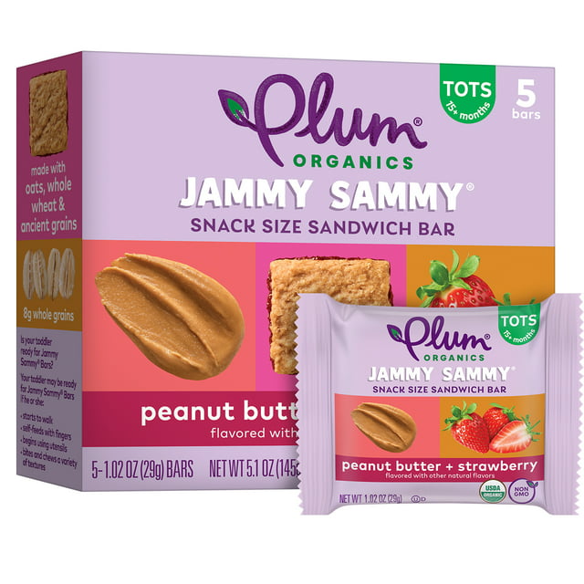 Plum Organics Jammy Sammy Snack Bars for Toddlers: Peanut Butter and Strawberry - 5 Ct, Baby Food