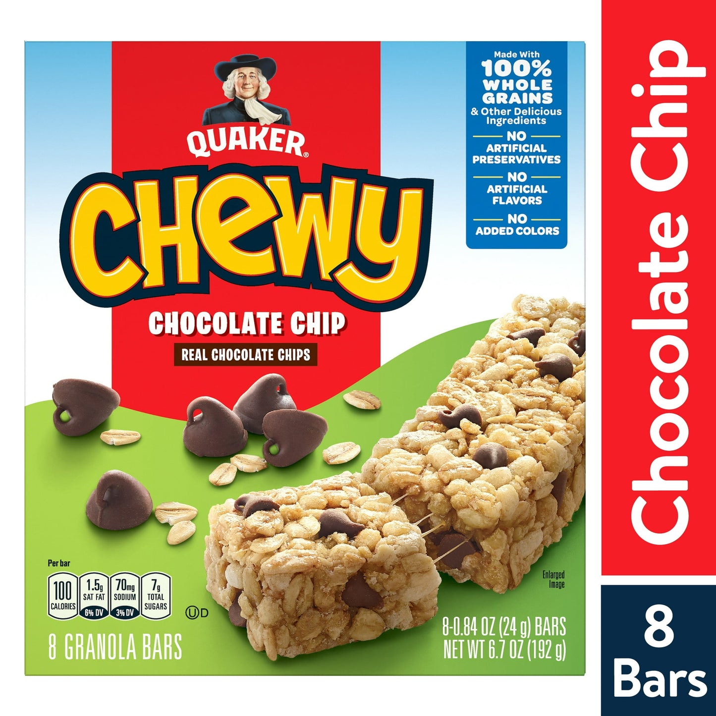 Quaker Chewy Granola Bars, Chocolate Chip, 0.84 oz Bars, 8 Count