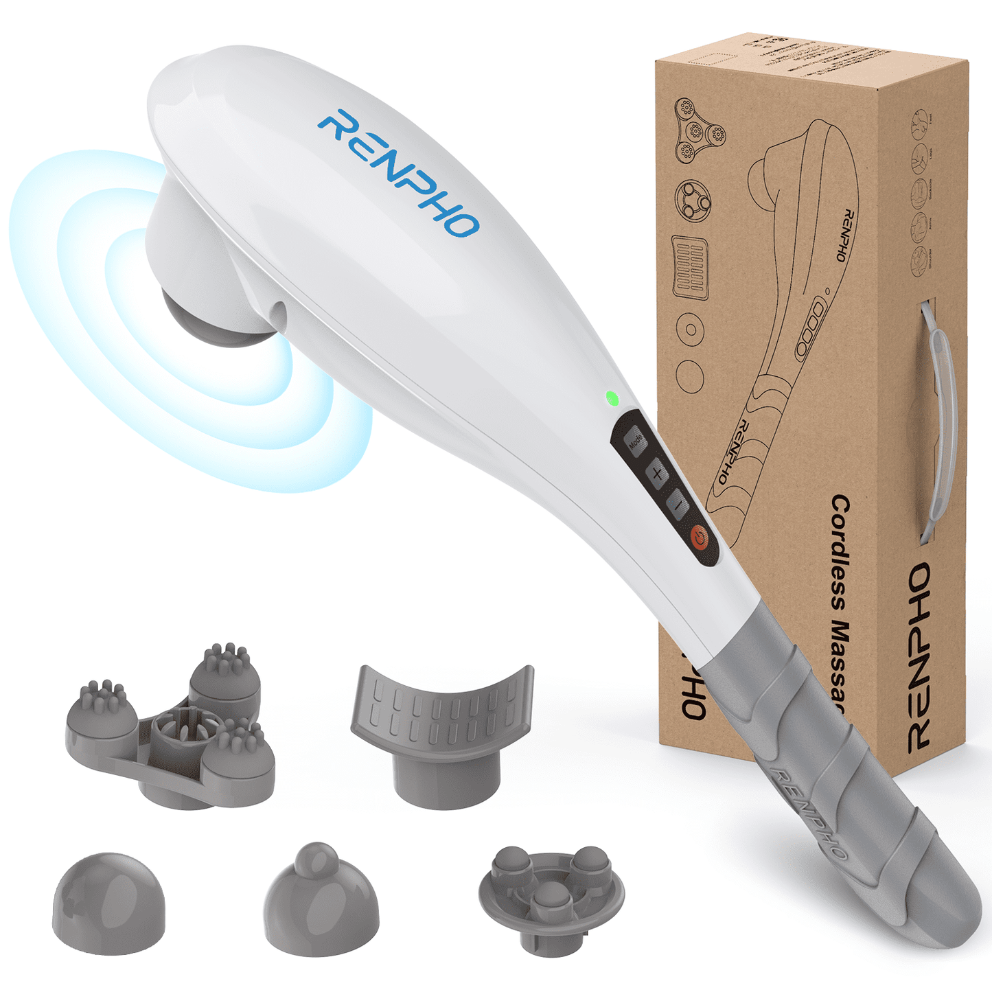 RENPHO Rechargeable Hand Held Deep Tissue Massager for Muscles, Back, Foot, Neck, Shoulder, Leg, Cordless Electric Percussion Body Massage , FSA and HSA Eligible - White