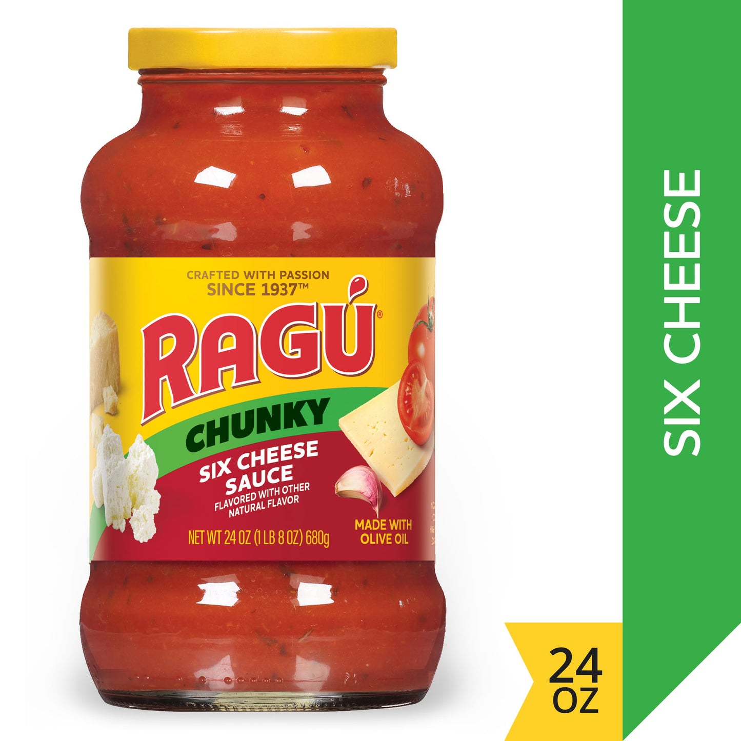 Ragu Chunky Six Cheese Pasta Sauce with Diced Tomatoes, Ricotta, Onions, Aged Asiago, Romano, Basil, Garlic, Parmesan, Fontina, Mozzarella Cheeses, and Italian Herbs and Spices, 24 OZ