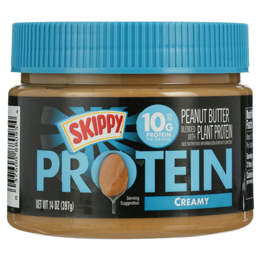 SKIPPY Creamy Peanut Butter Blended with Plant Protein, 14 oz Jar