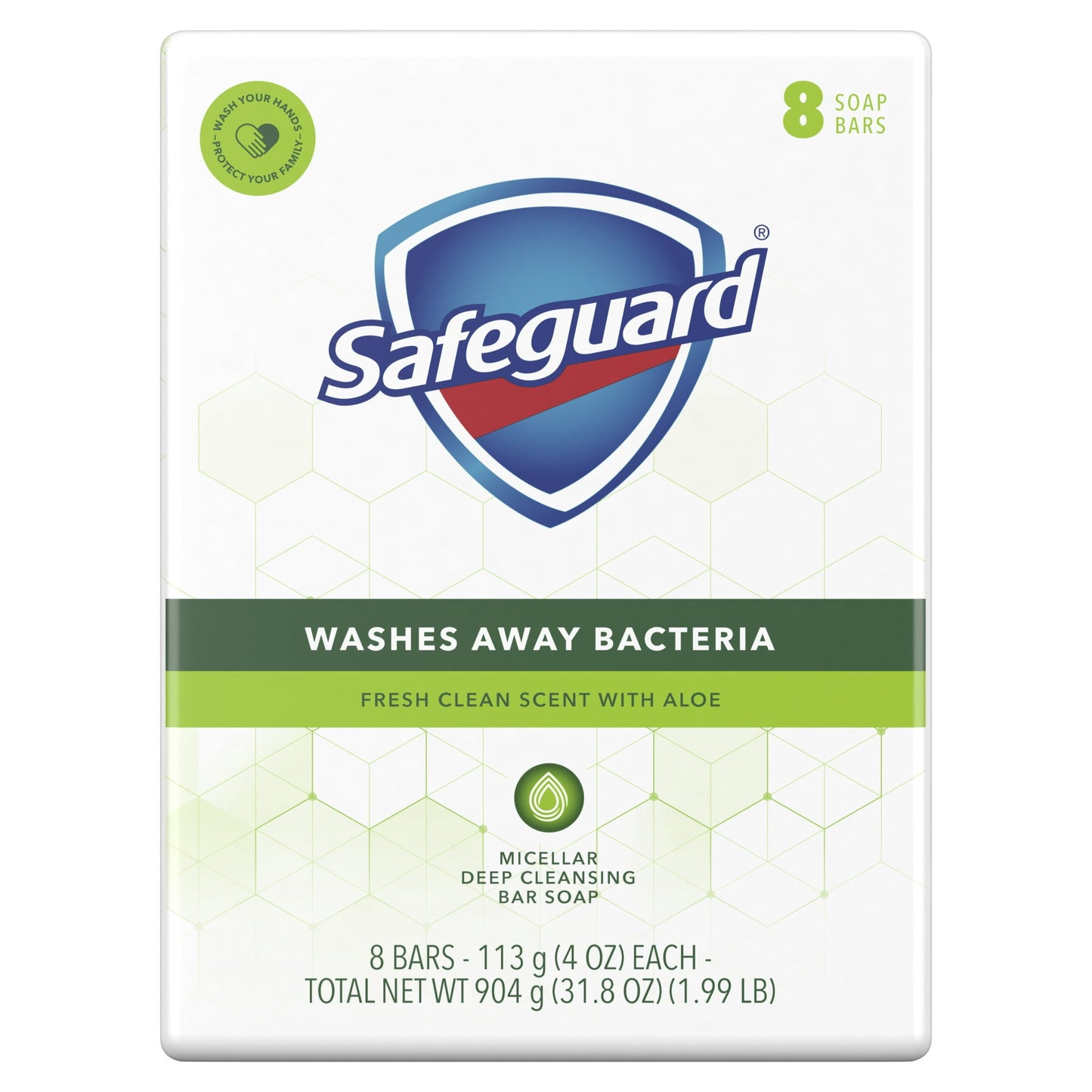 Safeguard Bar Soap Fresh Clean Scent with Aloe, 4oz (8 Count)