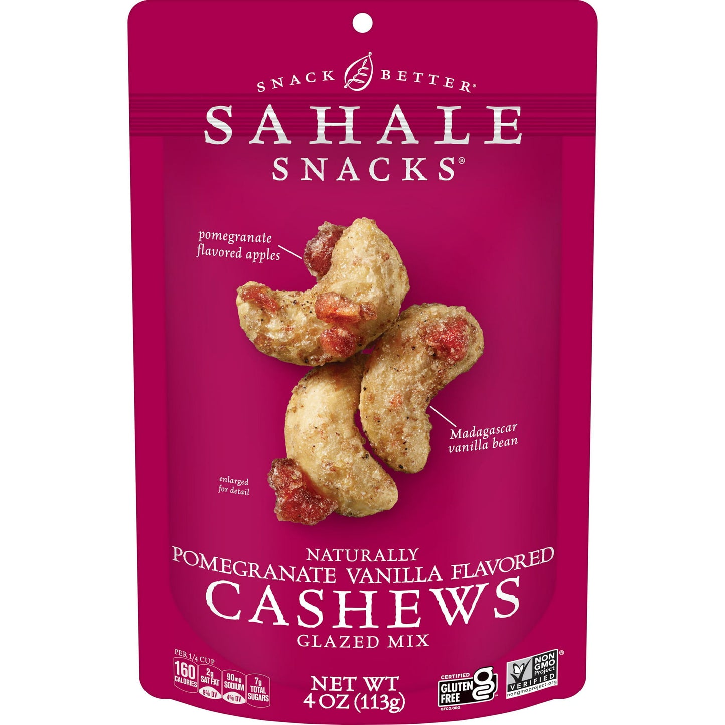 Sahale Snacks Naturally Pomegranate Vanilla Flavored Cashews Glazed Mix, Gluten-Free Snack, 4-Ounce Pouch