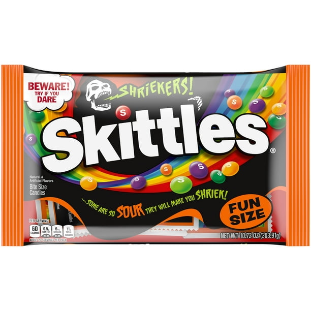 Skittles Shriekers Sour Halloween Chewy Candy Fun Size Bag - 10.72 oz
