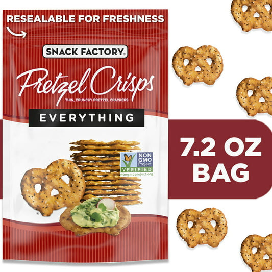 Snack Factory Everything Pretzel Crisps, Non-GMO, 7.2 oz Resealable Bag