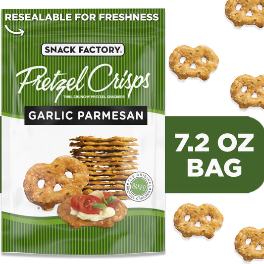 Snack Factory Garlic Parmesan Pretzel Crisps, 7.2 oz Resealable Bag
