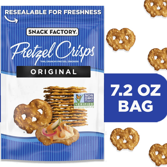 Snack Factory Original Pretzel Crisps, Non-GMO, 7.2 oz Resealable Bag