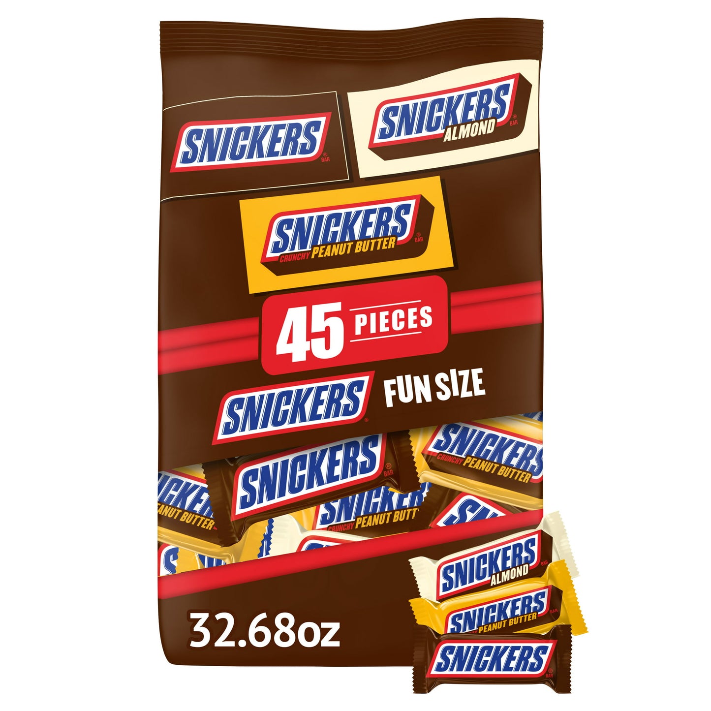 Snickers Variety Pack Fun Size Chocolate Candy Bars - 45 Pieces Bag