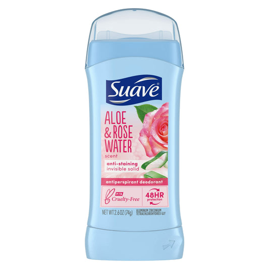 Suave Invisible Solid Antiperspirant Deodorant Aloe and Rose Water, 2.6 oz