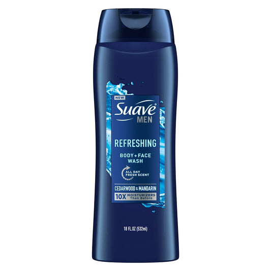 Suave Men Face and Body Wash, Refreshing, 18 oz