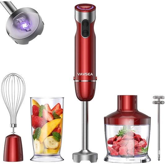 VAVSEA 1000W 5-in-1 Immersion hand Blender, 12 Speed Stick Blender with Mixing Beaker (22oz) 304 Stainless Steel with Chopper Bowl, Milk Frother, Egg Whisk, 600ml Beaker