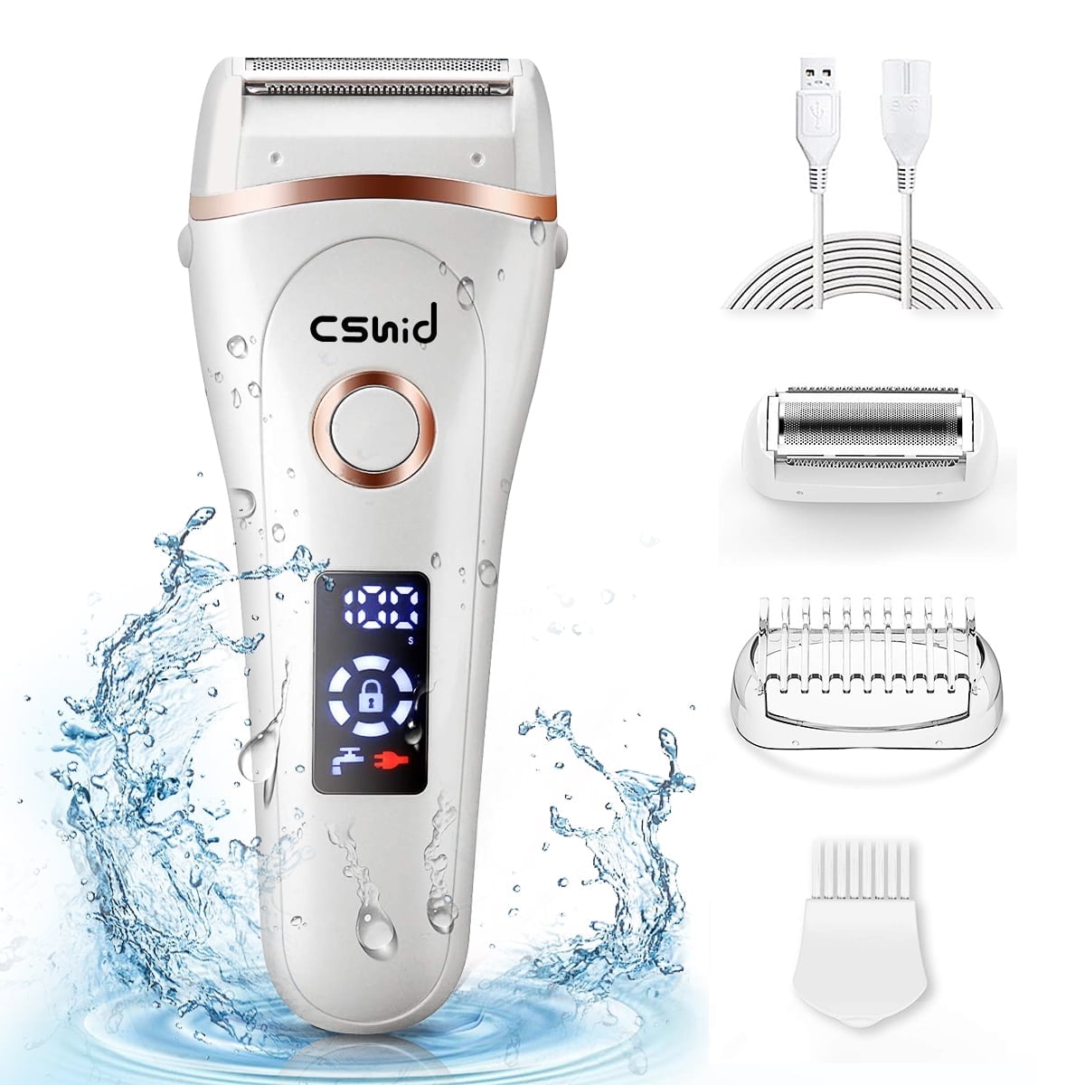 Women Electric Shaver, 3 in 1 Wet & Dry Painless Hair Removal IPX6 Waterproof Lady Electric Razor, Cordless Facial Body Epilator for Bikini Legs Arm Forearms Underarm w/ 2 Changeable Trimmer Heads