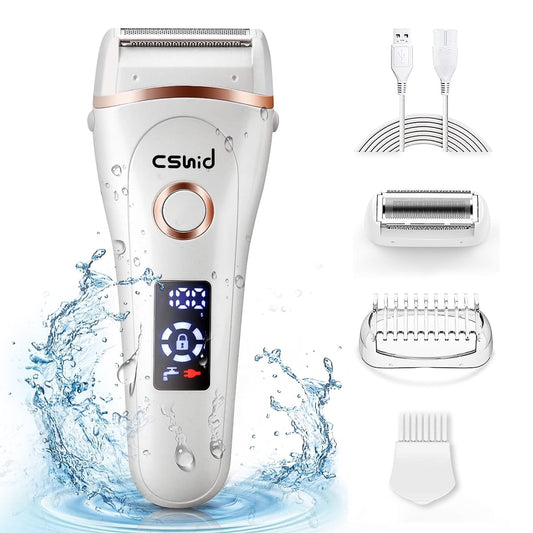 Women Electric Shaver, 3 in 1 Wet & Dry Painless Hair Removal IPX6 Waterproof Lady Electric Razor, Cordless Facial Body Epilator for Bikini Legs Arm Forearms Underarm w/ 2 Changeable Trimmer Heads