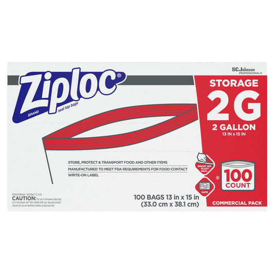 Ziploc 682253 15 in. x 13 in. 1.75 mil 2 Gallon Double Zipper Storage Bags - Clear