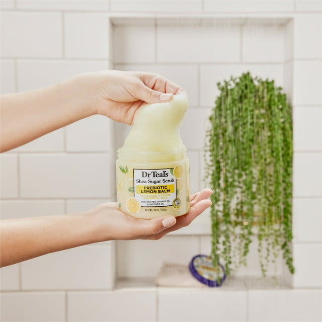 Dr Teal's Shea Sugar Body Scrub with Prebiotic Lemon Balm and Essential Oils, 19 oz