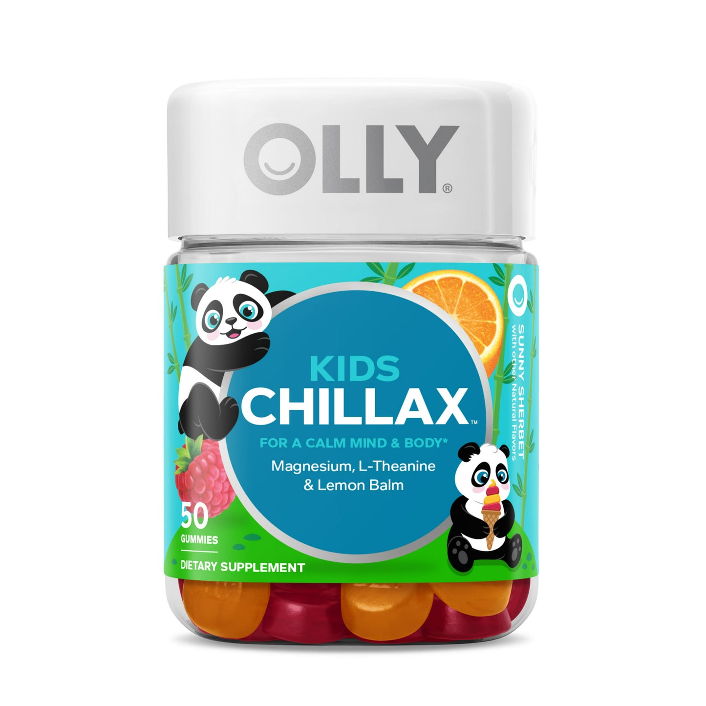 OLLY Kids Chillax Gummy, Chewable Supplement, Magnesium, L-Theanine, Sunny Sherbet, 50 Ct