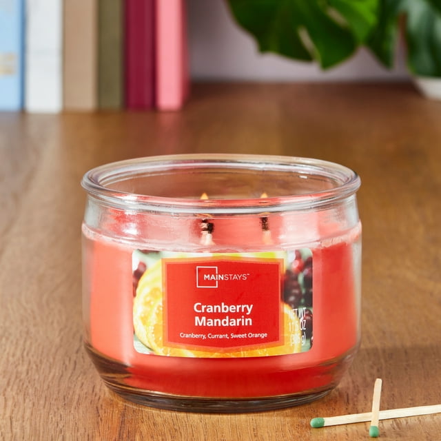 Mainstays Cranberry Mandarin Scented 3-Wick Glass Jar Candle, 11.5 oz.