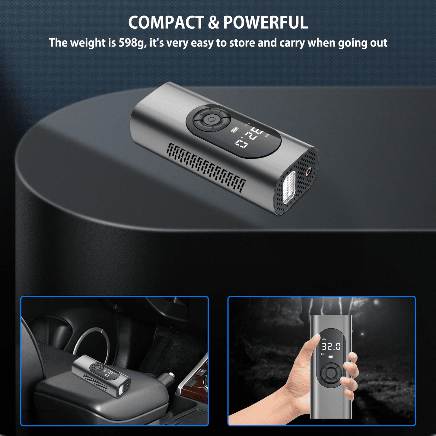 Cordless Tire Inflator, Yyton 150Psi Air Pump for Car Tires with 6000mAh Rechagable Battery and LED Light Suitable for Cars, Bikes, Balls, Motorcycles