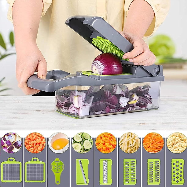 Axidou Food Vegetable Chopper Dicer Cutter Grater Egg Slicer Onion Chopper Multifunction 14 in 1 with Container
