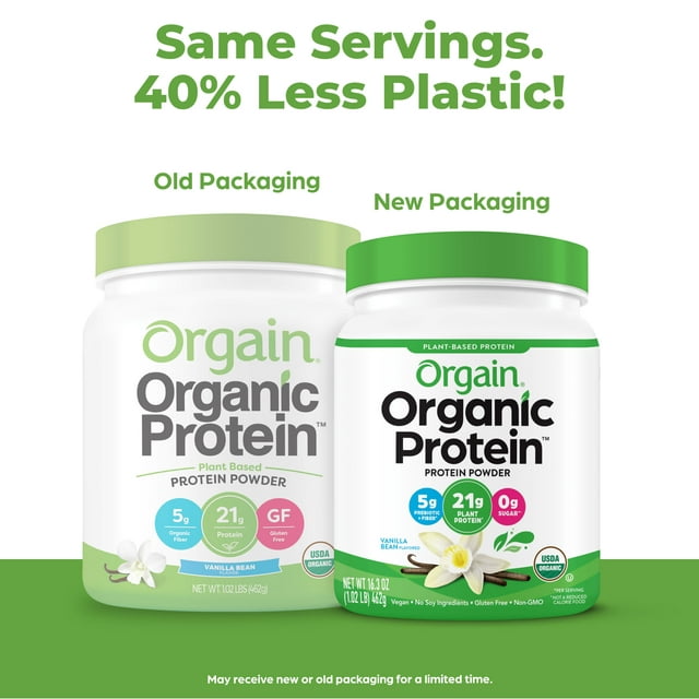 Orgain Organic Vegan 21g Protein Powder, Plant Based, Vanilla Bean