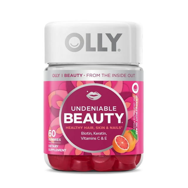 OLLY Undeniable Beauty Gummy, Supplement for Hair, Skin, Nails, Grapefruit, 60 Ct