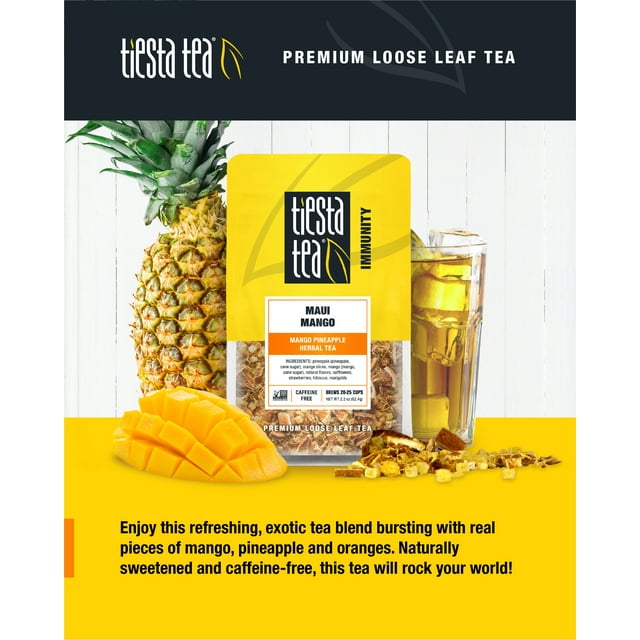 Tiesta Tea - Maui Mango, Immunity Loose Leaf Fruit Tea, Caffeine Free, GMO-Free, 2.2oz Pouch