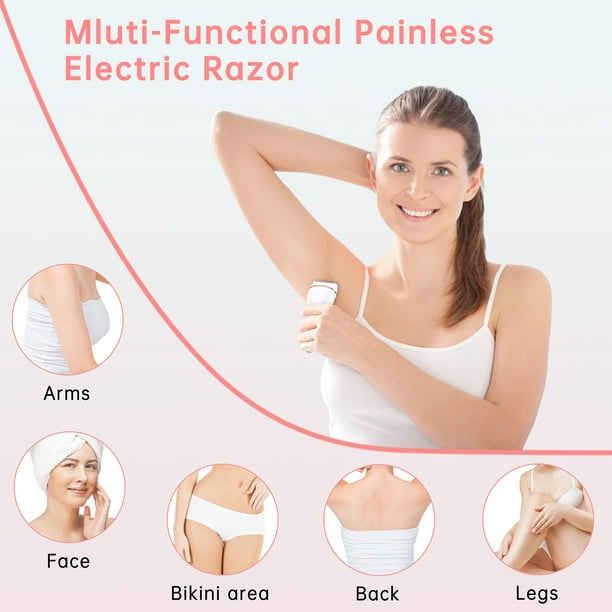 Women Electric Shaver, 3 in 1 Wet & Dry Painless Hair Removal IPX6 Waterproof Lady Electric Razor, Cordless Facial Body Epilator for Bikini Legs Arm Forearms Underarm w/ 2 Changeable Trimmer Heads