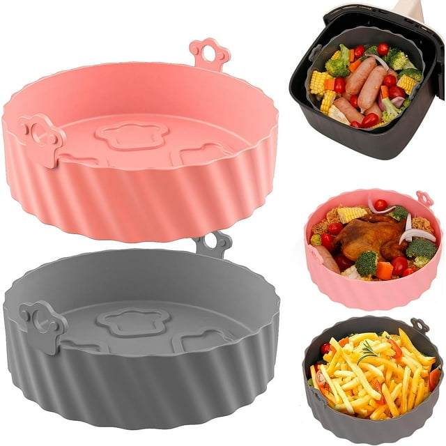 8 inches Air Fryer Silicone Pot, Katbite 2 Pack Air Fryer Silicone Liners Kitchen Reusable Baking Basket