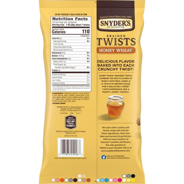 Snyder's of Hanover Pretzels, Braided Pretzel Twists Honey Wheat, 12 oz
