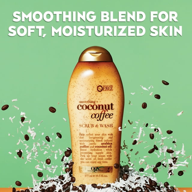 OGX Smoothing + Coconut Coffee Exfoliating Body Scrub with Arabica Coffee  and Coconut Oil, Paraben-Free with Sulfate-Free Surfactants, 19.5 Fl Oz